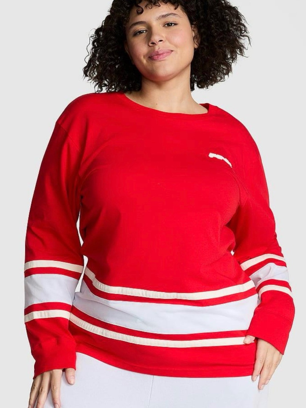 PINK Victoria’s Secret Red Cotton Striped Hockey T- Shirt